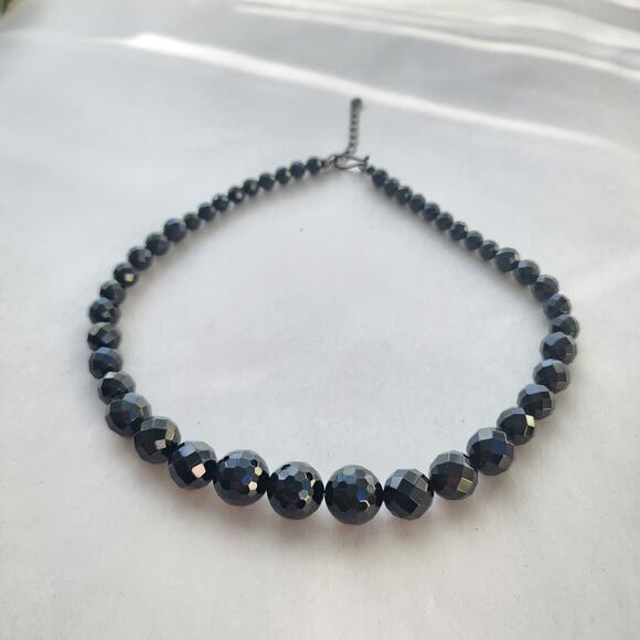 Jay King DTR Signed Ebony Black Onyx Silver Fasceted Large Beaded Necklace New - Picture 2 of 7